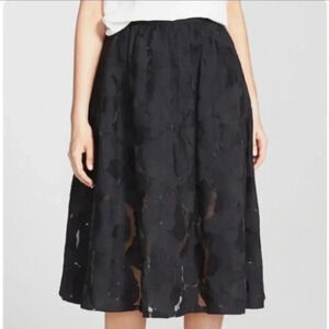 Sam Edelman Black Jacquard Midi Skirt  Embroidered Flowers Lined - size 4 DD